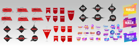 Sale banner. Special offer template tags. sticker sale set with abstract shape style and modern brand with modern concept, price tag discount  Best ultimate offer badge. Super shopping discount icons. のイラスト素材