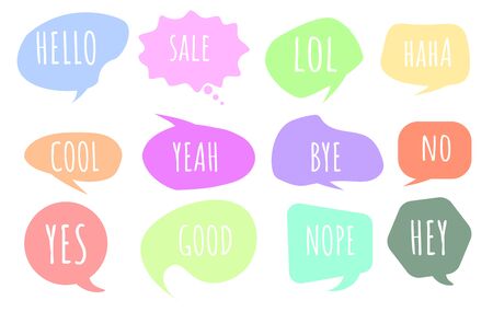 Colorful questions speech bubbles set in flat design. Bubble talk phrases. Online chat clouds with different words comments. Chat messages. Chat balloons. Vectorのイラスト素材