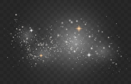 White sparks and golden stars glitter special light effect. Glow magic light effect. Star dust.のイラスト素材