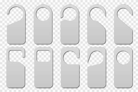 Realistic hotel room hangers vector icon.  Clean Door Hanger Tags For Room In Hotel, Hostel, Resort, Home. Isolated Vector Illustrationのイラスト素材