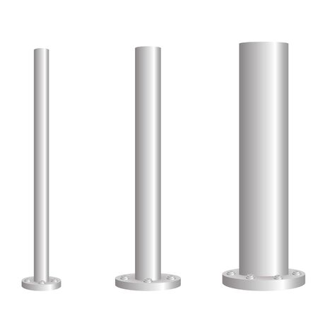  Set of metal poles with different diameters. Steel footings for road sign, banner or billboard. steel pipes of different diameters bolted on round baseのイラスト素材