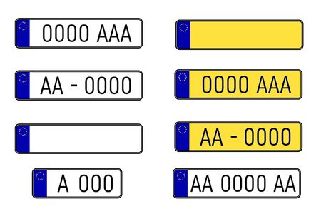 Set of european number plates. Car license plate. EU countries car number plates. Registration numbers template vector illustration set.のイラスト素材