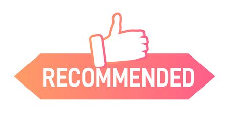 Banner recommended with thumbs up. Best products, approved quality, warranty paper ribbonのイラスト素材