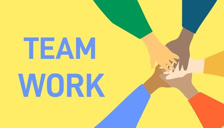 People putting their hands together vector. Teamwork hans. Friends. Flat icon. Hands Desk Team Leader Business People Pile Hand Stack On Each Otherのイラスト素材