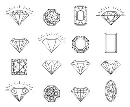 Diamond brilliant icon set. diamond jewelry collection. Star sparkling stars glittery Sparkle glowing, light glitteryのイラスト素材