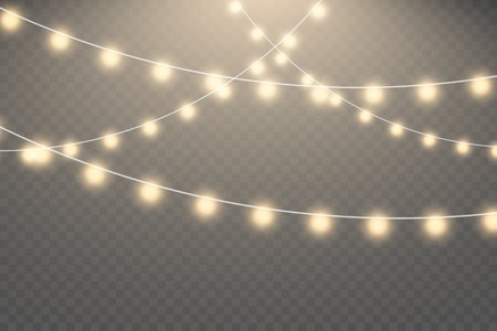Christmas lights isolated on transparent background. Glowing lights for Xmas Holiday greeting card...