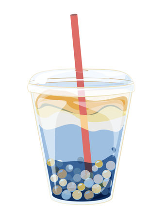 Bubble milk tea. Yummy drinks, coffees with doodle style banner, Vector illustration.のイラスト素材