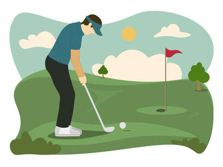 Golf course, country sports club or resort flat vector web banner.のイラスト素材