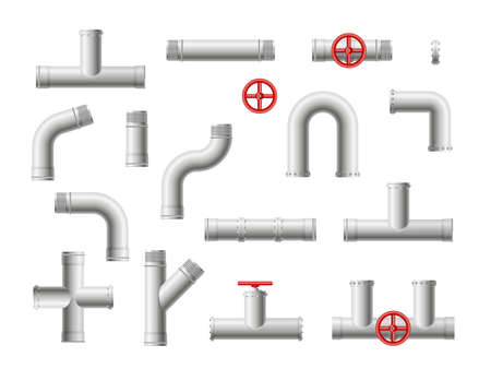 Steel metal water, oil, gas pipeline, pipes sewage. Round valves and pipe connection with bolts.のイラスト素材
