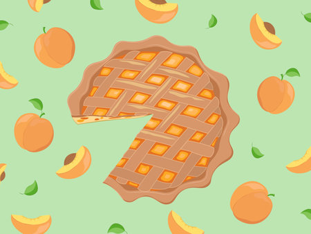 Fruit pies isolated on a green background. Design for bakery, pastry, confectionery menu. Cartoon style.のイラスト素材