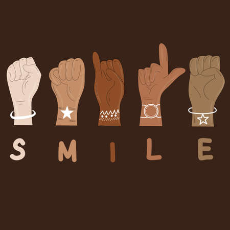 Hands with slogan smile. Human right day concept. International peace. Vector illustration EPS10のイラスト素材