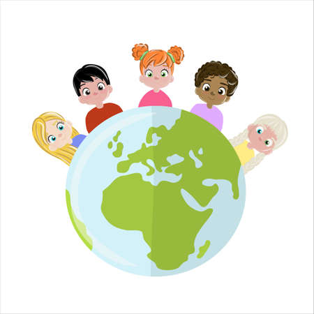 Happy Children s Day Illustration poster with happy kids around the world illustrationのイラスト素材