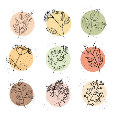 Set of Flowers, abstract shapes. Line art. Round elements. Line art. Contemporary Hand drawn vector illustrations EPS10.のイラスト素材