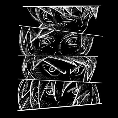 Japanese anime manga face set. Vector design for t-shirt graphics, banner, fashion prints, slogan tees, stickers, flyer, posters and other creative usesのイラスト素材