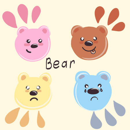 Set of cute cartoon bears. Vector little bear heads. Print Design. Cute Set Animals, Hand Drawn Cute Bear and Pandaのイラスト素材