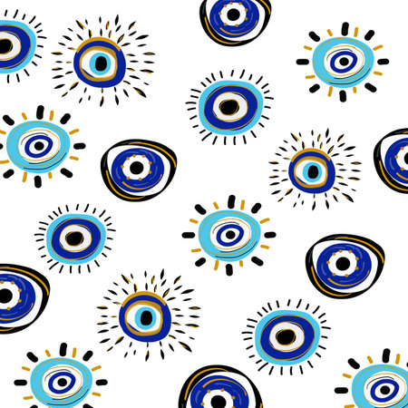 Evil eye vector seamless pattern. Hand drawn various talismans. Different shapes. Flat design. Free...