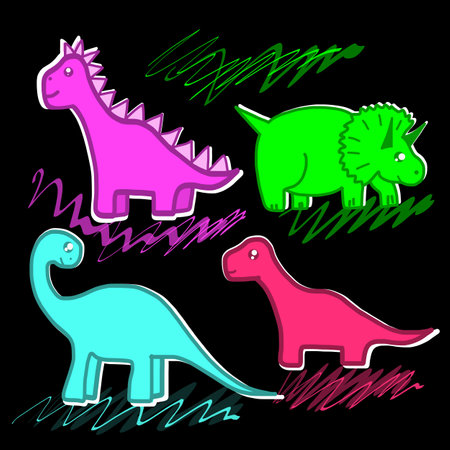 Dinosaurs. Clipart set of cute colored dinosaurs. T-rex, diplodocus, triceratops pterodactelのイラスト素材