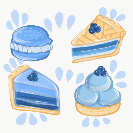 Cartoon blue Cake set. Illustrations for the design of the menu in the cafeteria.