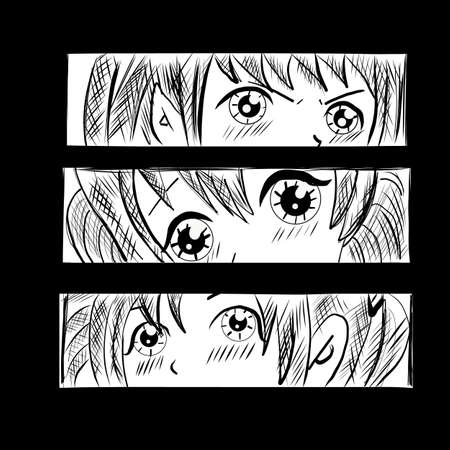 Manga style. Japanese cartoon Comic concept. Anime characters. Hand drawn trendy. Vector design for t-shirt graphics, banner, fashion prints, slogan tees, stickersのイラスト素材