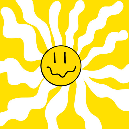 Cartoon linear doodle retro happy sun isolated on white background. Emoji. Summer emoticon. Vector illustrationのイラスト素材