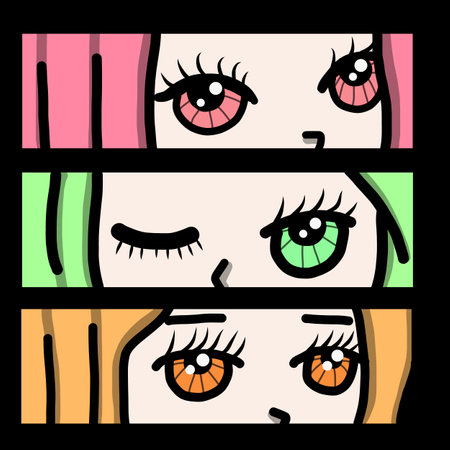 Japanese anime with manga face. Anime characters. Hand drawn trendy Vector illustration. Pre-made prints. Every illustration is isolatedのイラスト素材