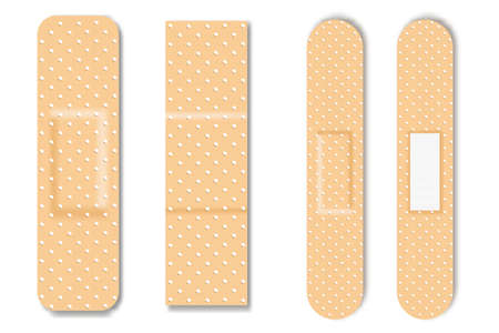 Collection of adhesive bandages, plasters or patches isolated on white background. Medical patch aid stripのイラスト素材