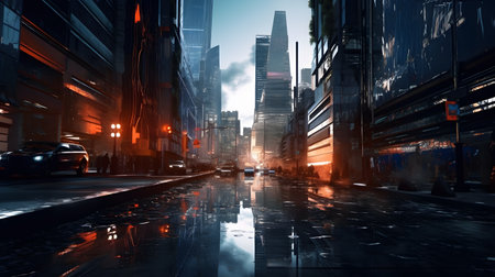 Futuristic cityscape. The concept of the future. Generative ai.の素材