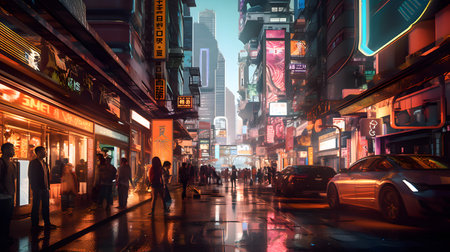 Futuristic cityscape. The concept of the future. Generative ai.の素材