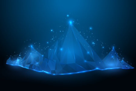 Digital vector wireframe mountain. Low poly on dark blue background. Victory motivation technology. Vector illustration EPS10のイラスト素材