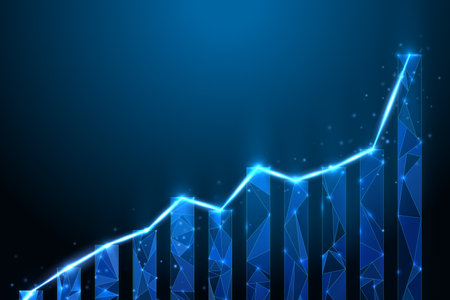 Business strategy growth digital technology. stock trading. digital chart increase. Business on successful. Low poly diagram wire frame.のイラスト素材