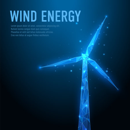 wind energy. wind turbines. Polygonal windmill. Renewable alternative sources of electrical energy. Low poly wireframe design. Vector illustration EPS10のイラスト素材