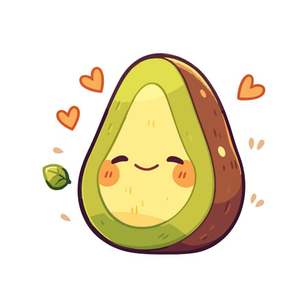 Cute kawaii avocado food. Cartoon food with face isolated on white background. Vector illustration EPS10のイラスト素材