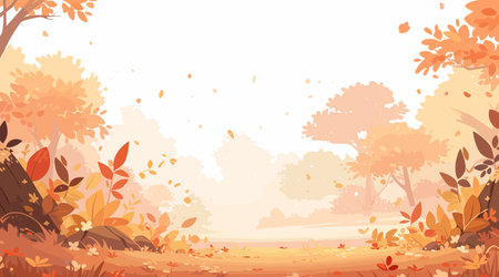 Autumn landscape. Autumn forest background. Brown leaves are falling. Wonderland landscape in fall season. Vector illustration EPS10のイラスト素材