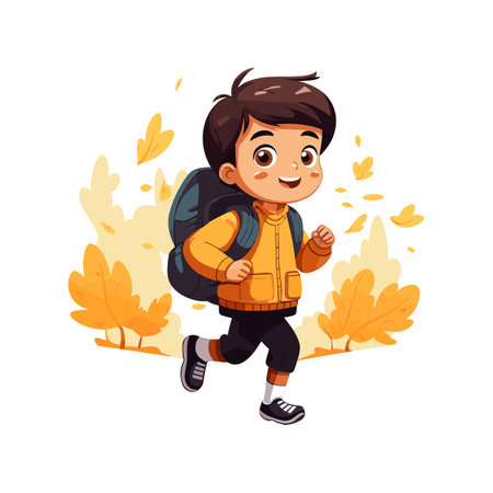 Boy going to elementary or middle school. School children with school backpacks go to school. Vector illustration EPS10のイラスト素材