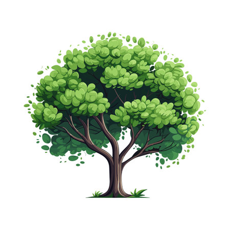 Cartoon realistic Tree Isolated on White Background. Cute green plant, forest. Can be used to illustrate any nature or healthy lifestyle topic.のイラスト素材