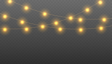 Christmas light png garlands. Set of Christmas glowing garlands. Festive Christmas gold garlands, dust, sparkle, and a star.のイラスト素材