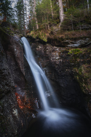 waterfall in the forest. Waterfall in the Bavarian Forest National Park Bavarian Forest.