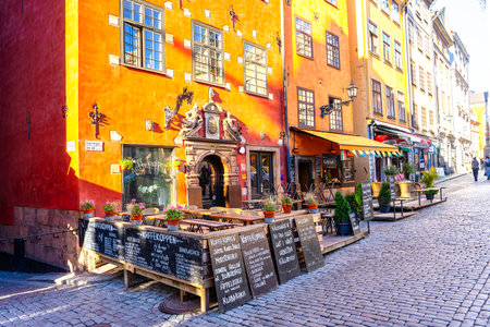 Street cafe in the old town of Stockholm, Sweden.の写真素材