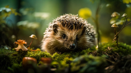 Hedgehog in the forest. Wild, native, european hedgehog.の素材