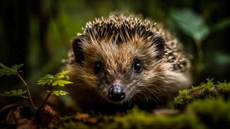 Hedgehog in the forest. Wild, native, European hedgehog (Scientific name: Erinaceus Europaeus)の素材