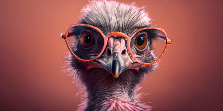 Vulture with glasses on a red background. 3d illustration.の素材