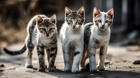 Group of stray cats on the street in Kolkata, Indiaの素材