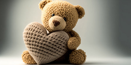 Teddy bear with heart on gray background. Valentines day concept.の素材