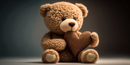 Teddy bear with heart on dark background. 3d rendering.の素材