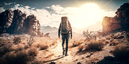 Hikers in Joshua Tree National Park, California, United States.の素材