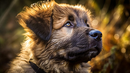 A portrait of an adorable mixed breed dog in the autumn forest.の素材