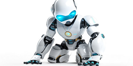 Robot on a white background. 3D rendering, 3D illustration.の素材