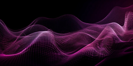 Abstract purple waves on a dark background. 3d rendering digital illustrationの素材