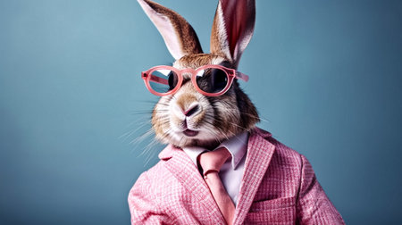 Easter bunny wearing pink suit and pink sunglasses. studio shotの素材