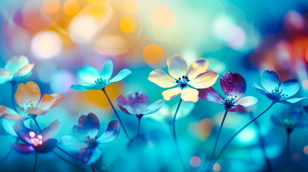 Colorful spring flowers with bokeh lights. Nature background.の素材